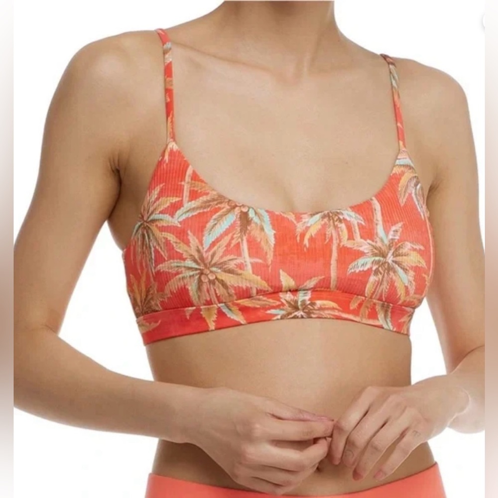 Body Glove Palm Print Ribbed Bikini Set Coral Orange Size Small